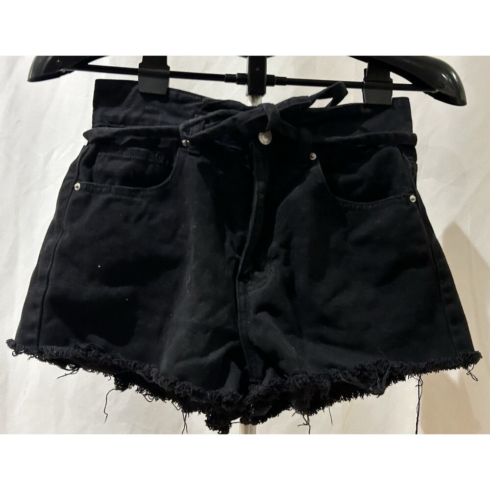 PacSun Tie Belted Mom Shorts black denim distressed women’s size 26